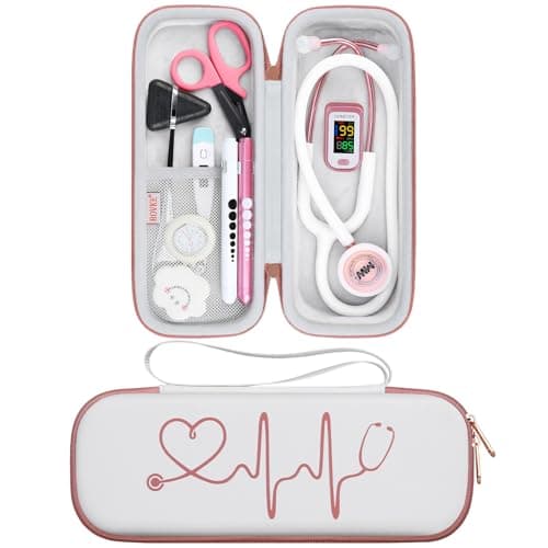 BOVKE Stethoscope Case Bag for 3M Littmann Classic III, Lightweight II S.E, Cardiology IV, MDF Acoustica Lightweight Stethoscopes - Extra Pocket fits Nurse Accessories for Work, White Rosegold