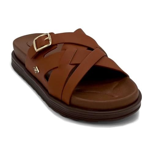 KazarMax Premium Women's Tan Strappy Slide Sandals- 3 UK