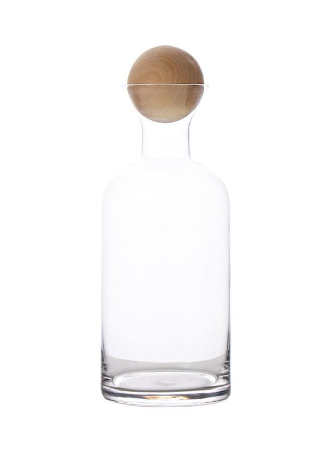 Retro Nordic Glass Straight Pot With Wooden Stopper Clear 10x10x24.5cm