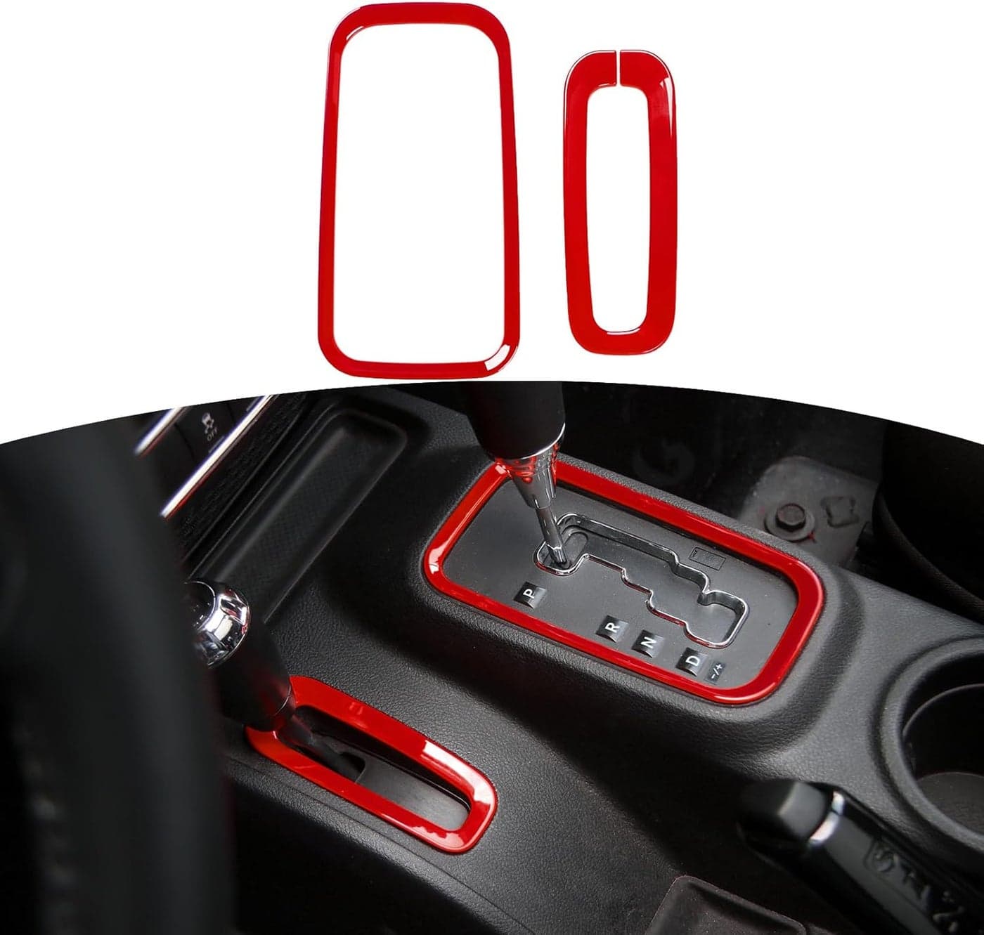 RT-TCZ for Jeep JK Gear Shift Panel Trim Cover Red for Jeep Wrangler JK JKU 2011-2017 Red Interior Accessories 2pcs
