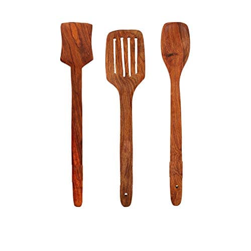ROLIMOLI Handmade Wooden Serving Cooking Spoon Kitchen Utensil Set Natural Wood Ladle Spatula Set Durable Eco Friendly Cooking Tools (Set of 3)