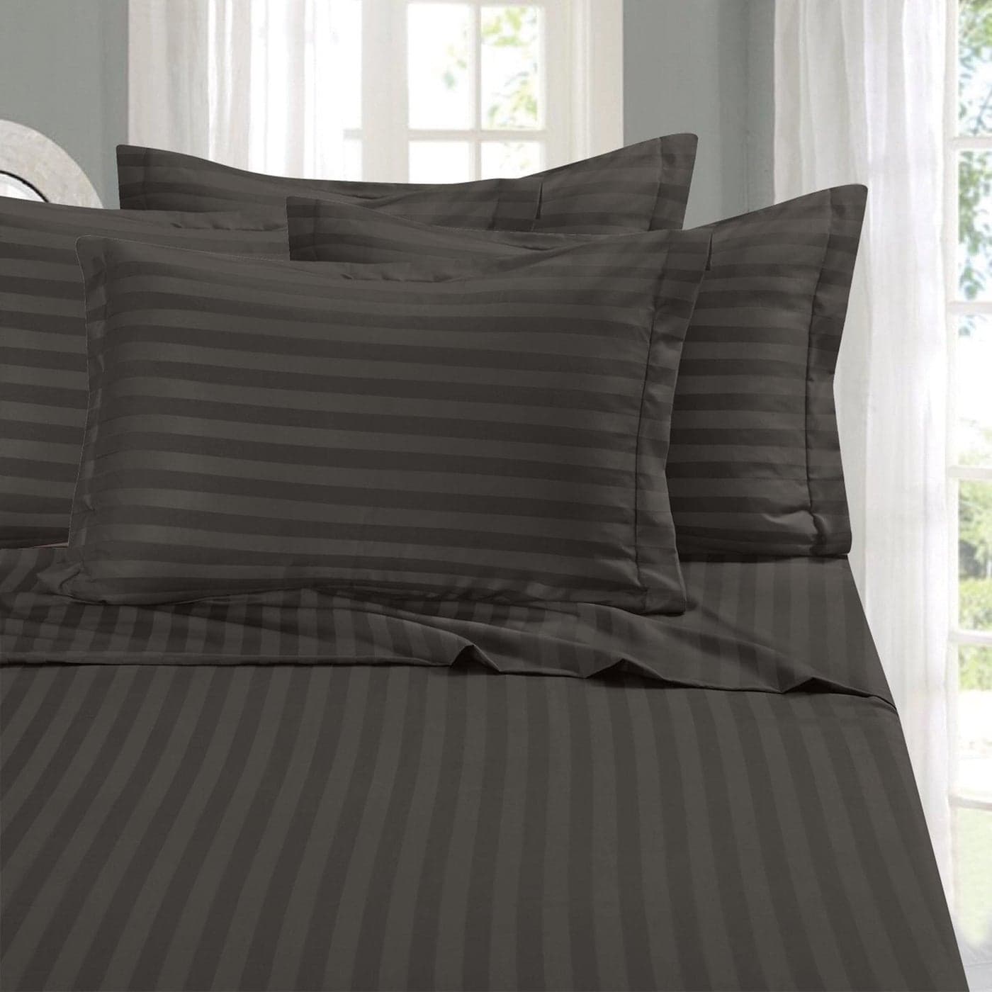 Elegant Comfort Softest and Coziest 4Piece Sheet Set 1500 Premium Hotel Quality Microfiber Luxurious Wrinkle Resistant 4Piece Damask Stripe Bed Sheet Set Twin Grey