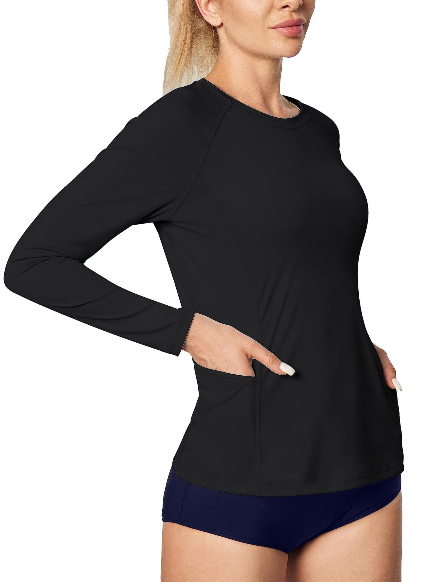 IUGA Long Sleeve Shirts for Women UPF 50+ Rash Guard Athletic Workout Tops with Pockets for Dry Fit Hiking Running Swim Shirt