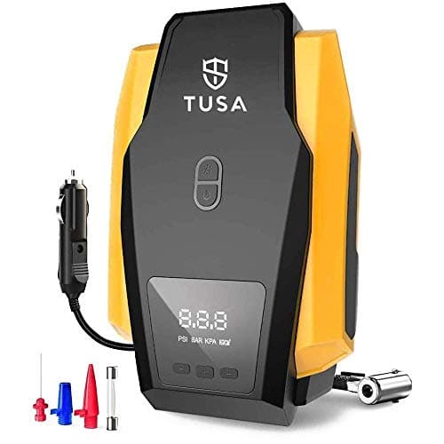 TUSA Digital Air Compressor Pump(ABS Plastic and Metal) - 12V Digital Car Tyre Inflator with Auto shutoff (1 Year Warranty) Yellow, Pack of 1