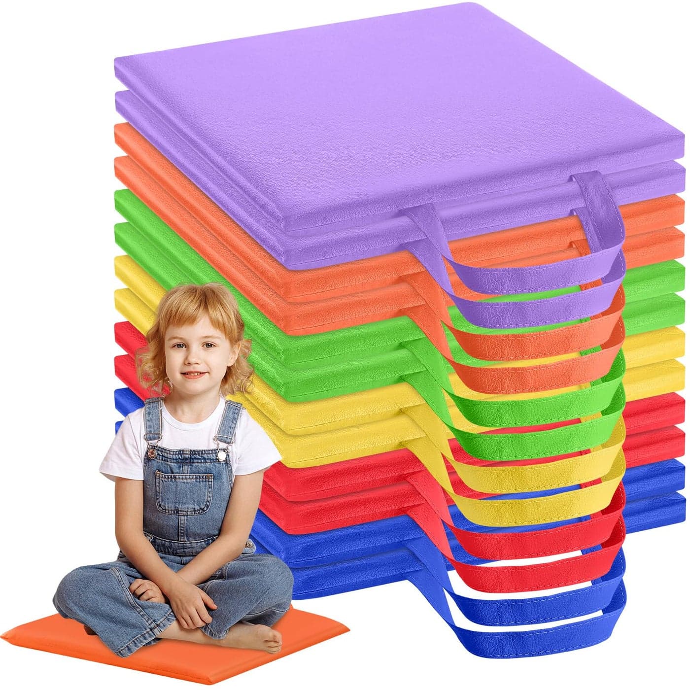 Suzile 12 Pcs 12 Square Floor Cushions for Kids Classroom Flexible Floor Seating with Handles Classroom Carpet Cushions for Adults Toddlers Daycare Preschool SchoolBright ColorSquare