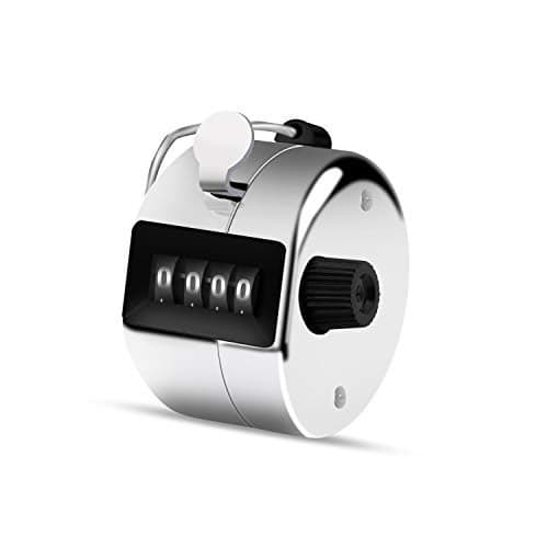 Eliamo Metal Hand Tally Counter 4-Digit Lap Counter Clicker, Manual Mechanical Handheld Pitch Click Counter With Finger Ring For School Golf & Knitting Row Croche, Silver