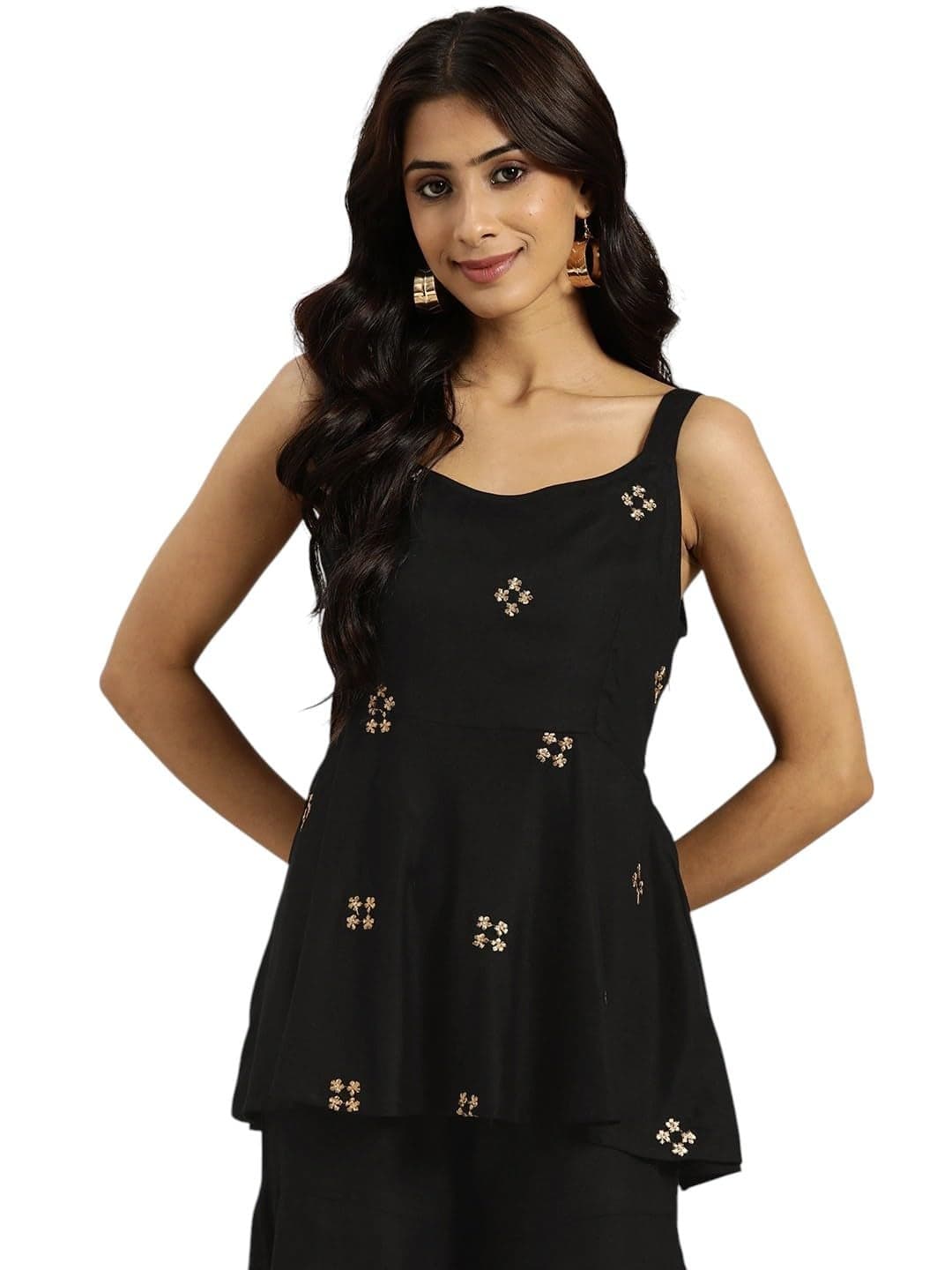 Shae by SASSAFRAS Black Zari Embroidered Liva Strappy Top