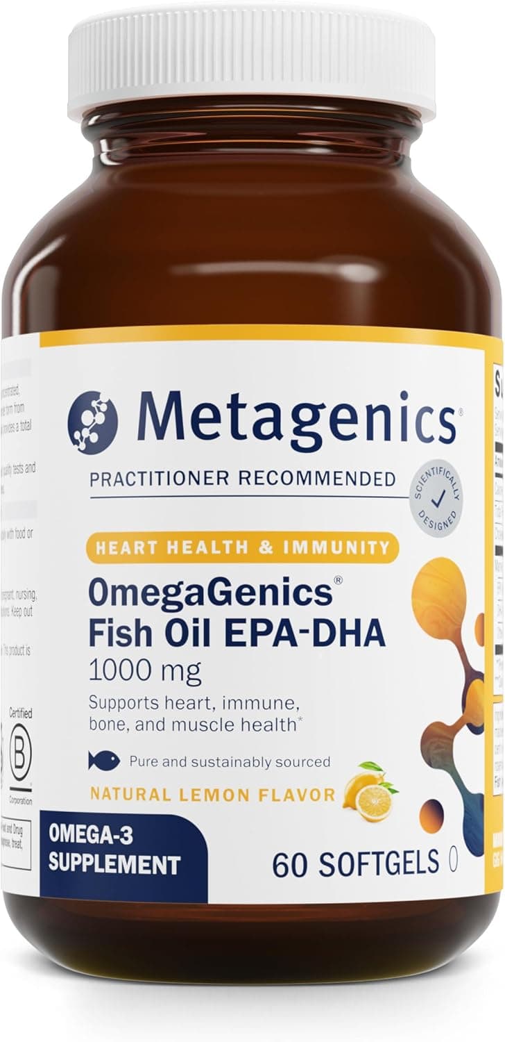 Metagenics OmegaGenics Fish Oil EPADHA 1000 mg High Potency Omega3 Fish Oil Supplement for Heart Health Musculoskeletal Health Immune System Health with DHA EPA 60 Softgels