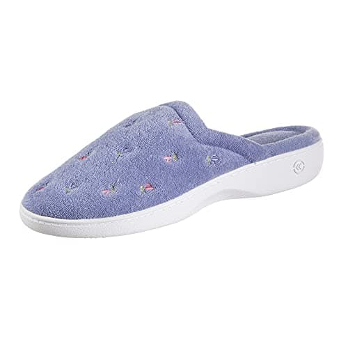 isotoner Women's Indoor/Outdoor Slip-on Secret Sole Clog Slippers with Memory Foam Comfort and Heal Suppport, Periwinkle Scalloped, 8.5-9