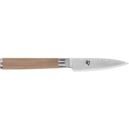 Shun Classic Blonde 3.5" Paring Knife, Handcrafted Japanese Vegetable & Fruit Knife, VG-MAX Core with Damascus Stainless Steel Cladding, Pakkawood Handle, Small Tool for Peeling, Coring & Cutting