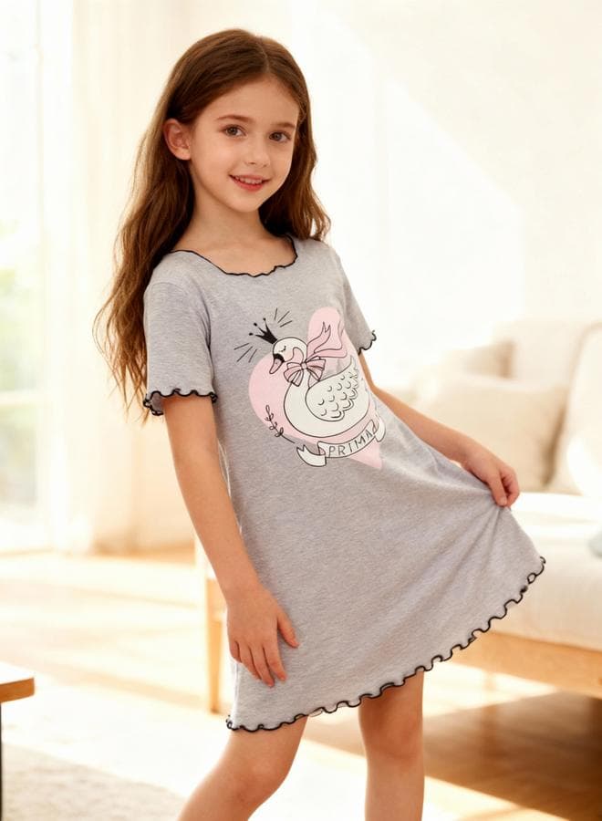 Girls Graphic Print Ruffle Trim Nightdress
