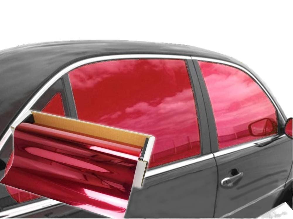 JNK NETWORKS Reflective Car Window Tint Film One Way Window Mirror Glass Shield Automotive Tinting Sun Blocking Anti UV Heat Control for Car SUV Truck Tractor Boat House Red 20 Inches x 10 Feet