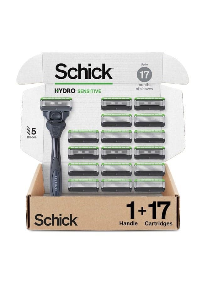 Hydro Sensitive Razor, 1 Razor Handle and 17 Cartridges | Razors for Men Sensitive Skin, 5 Blade Razor Men, Mens Razors for Shaving, Razor Blades for Men, 1 Handle with 17 Razor Blades Refills