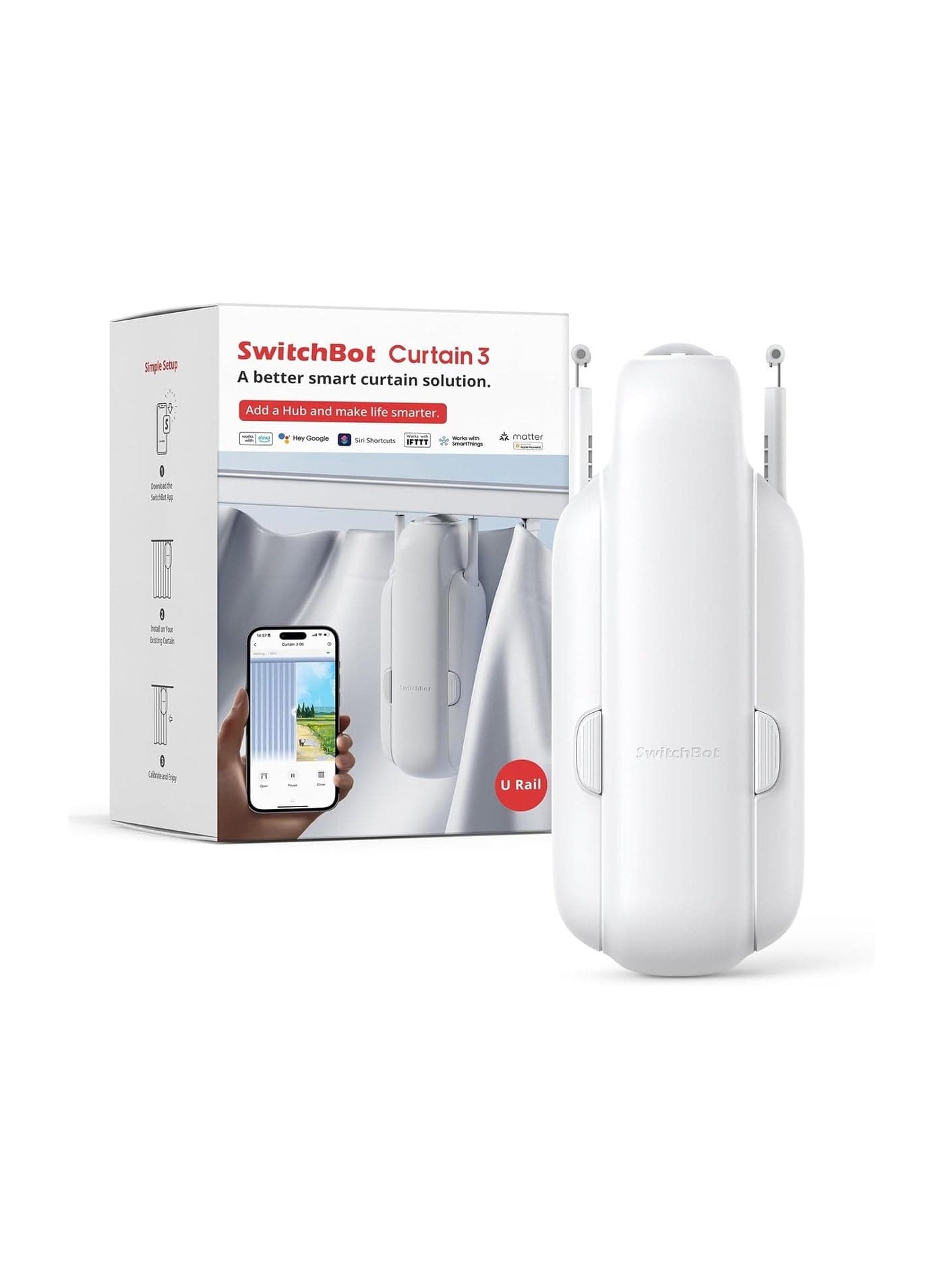 U Rail 3 Smart Automatic Curtain Opener Bluetooth Remote Control with App Timer, Upgraded Performance Motor