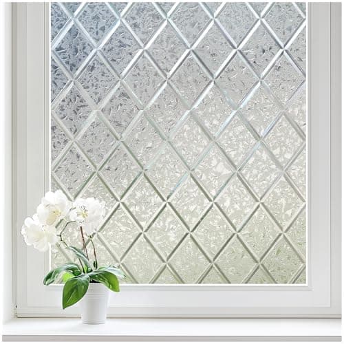 Haton Window Privacy Film Decorative Frosted Glass Window Film Sun Blocking Stained Glass Clings Static Cling Removable Stickers for Home Door Coverings Lattice Pattern 236 x 787