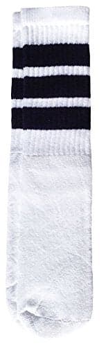 SKATERSOCKS 14" Kids White tube socks with Navy Blue stripes style 1