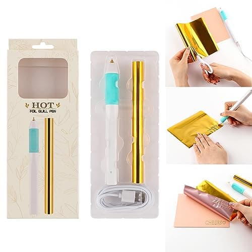 Briartw Craft Pen ToolHeated Foil Pens Gold Glimmer Hot Foil Roll SetsHeat Active PenUSB5VWrite Draw Trace and Stencil Your Way to Shiny Foiled Beauty On Paper Wood Leather