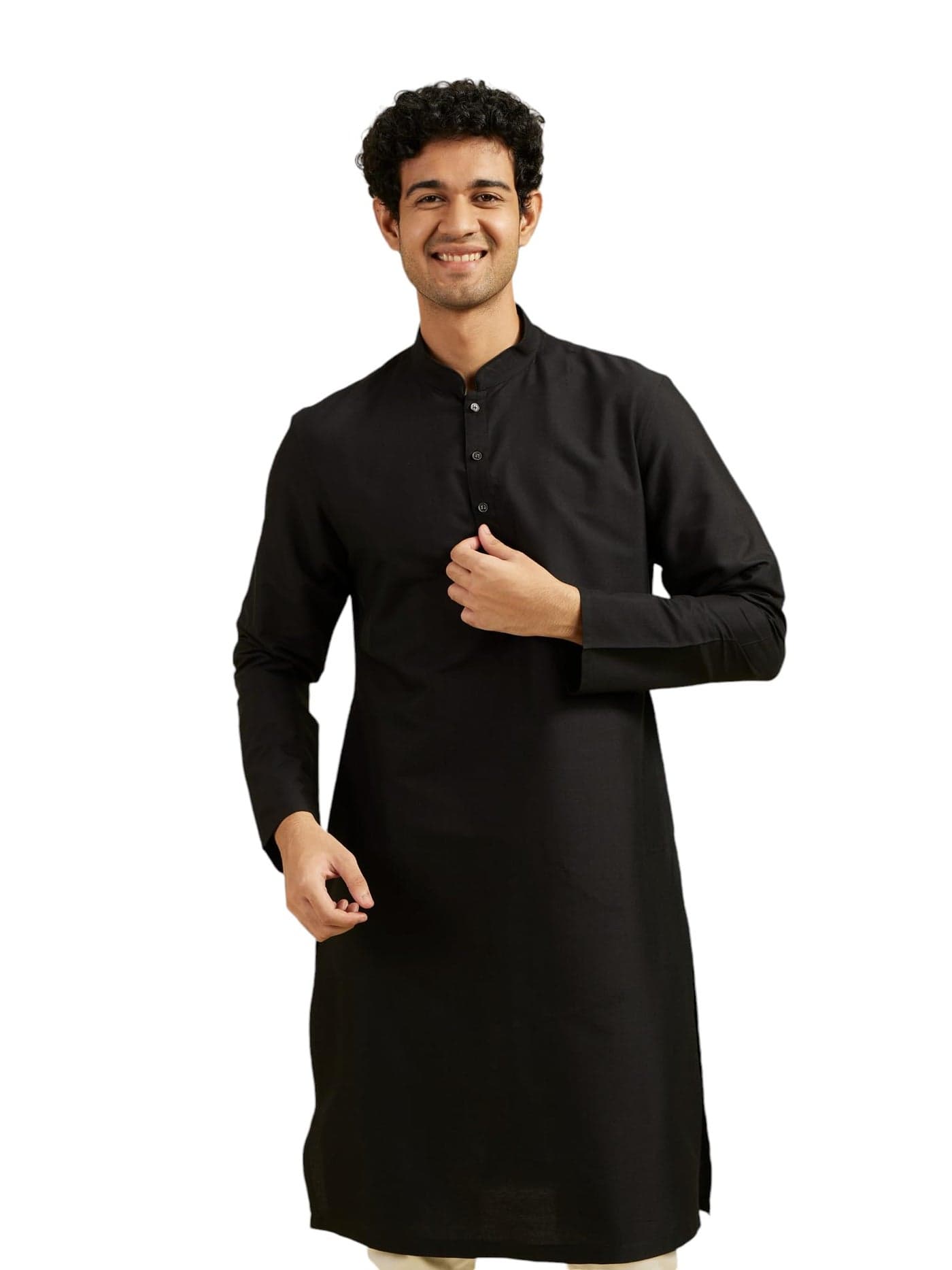 DIWAS BY MANYAVAR Men's Blended Viscose Solid Kurta (Black,XL)