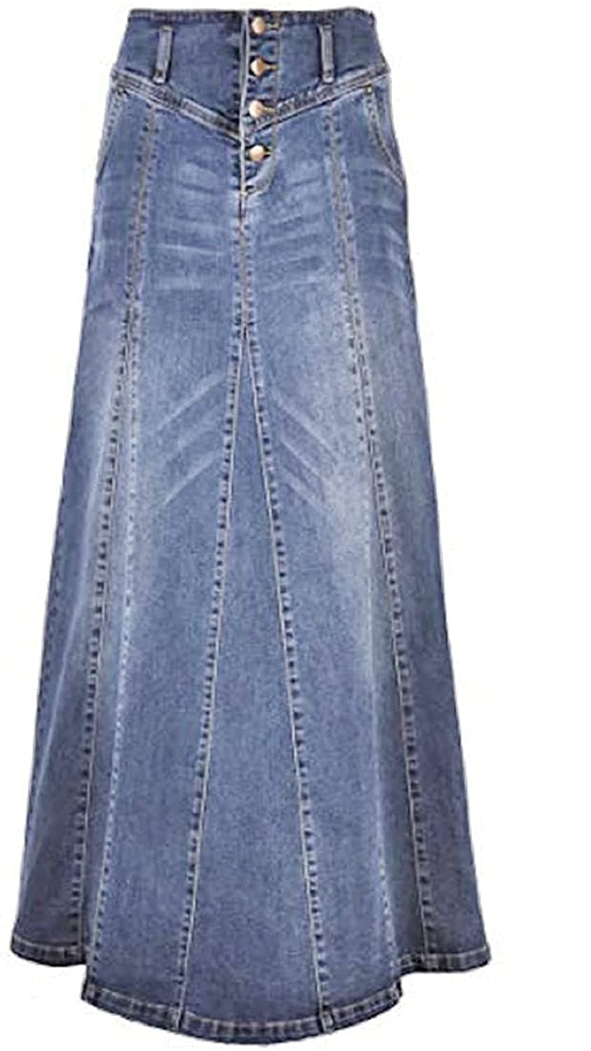 CHARTOU Womens Retro Exposure ButtonFly Packaged Hip ALine Maxi Long Denim Skirt XXLarge Light Blue