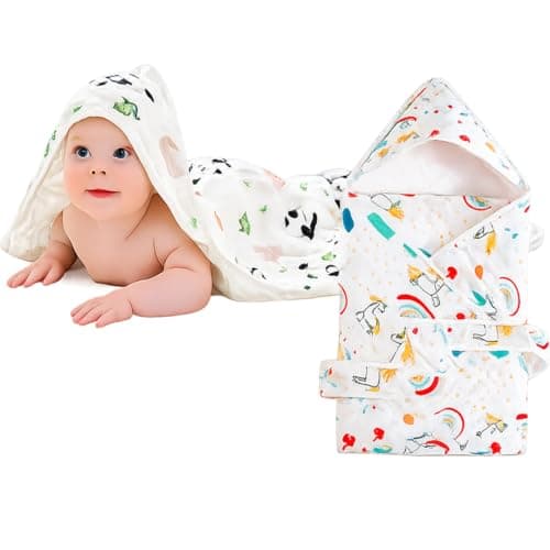 MOM CARE 6 Layer Muslin Hooded Baby Wrapper for Newborn Baby | Ultra Soft Cotton Baby Bath Towel Cum Receiving Blanket | Absorbent Hooded Baby Wrap for Infants | Pack of 1