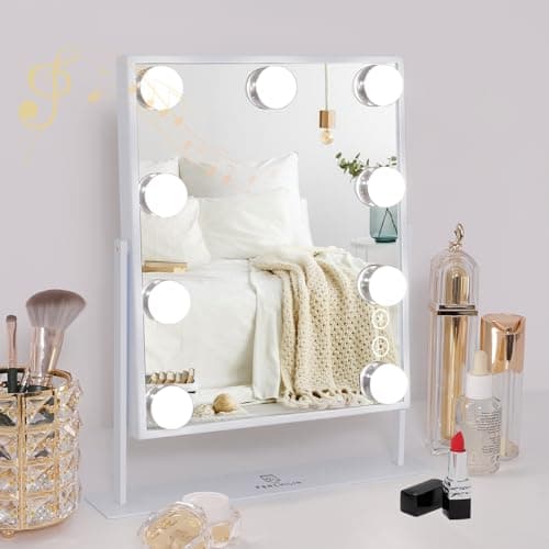 FENCHILIN Vanity Mirror with Lights 9 Dimmable Bulbs Makeup Mirror with Smart Touch Control for Glam Room Bedroom Detachable 10X Magnification Rotation Tabletop White