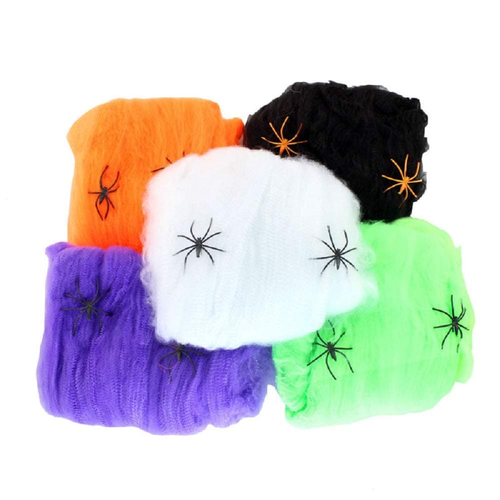 Cinlan 5pcs Halloween Haunted House Bar Decoration Supplies Cobweb Spider With Small Spider