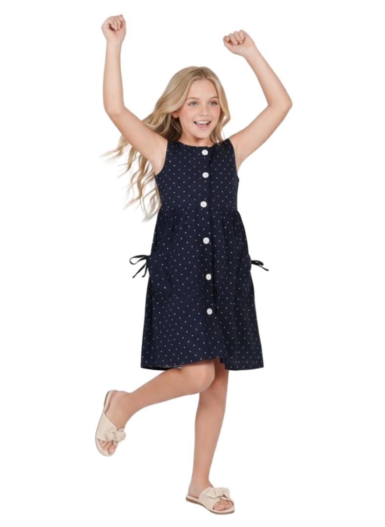 VIKITA Kids Printed Cotton Frock Dress for Baby Girls|Comfortable Summer Wear Dress| for Birthday,Evening, Kids Onepeice Dress Navy Blue