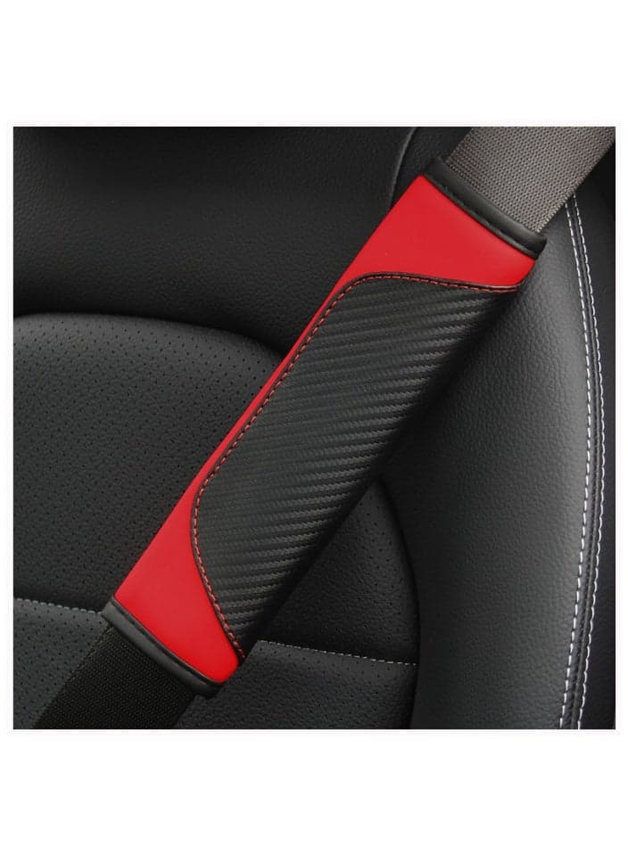 2PCS Car Seat Belt Cover, Carbon Fiber Safety Seatbelt Shoulder Strap Covers, Breathable Leather Soft Harness Pad Protect Your Neck and Shoulder Compatible with Cars