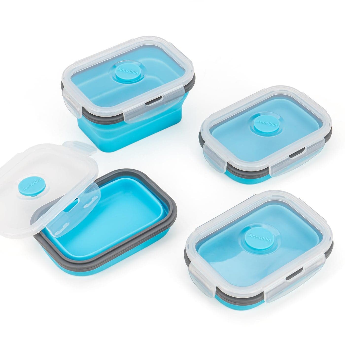 Annaklin Collapsible Food Storage Containers with Lids Vent 118 oz Kitchen Stacking Silicone Collapsible Meal Prep Container Set for Leftover Microwave Freezer Dishwasher Safe Blue Small 4 Pack