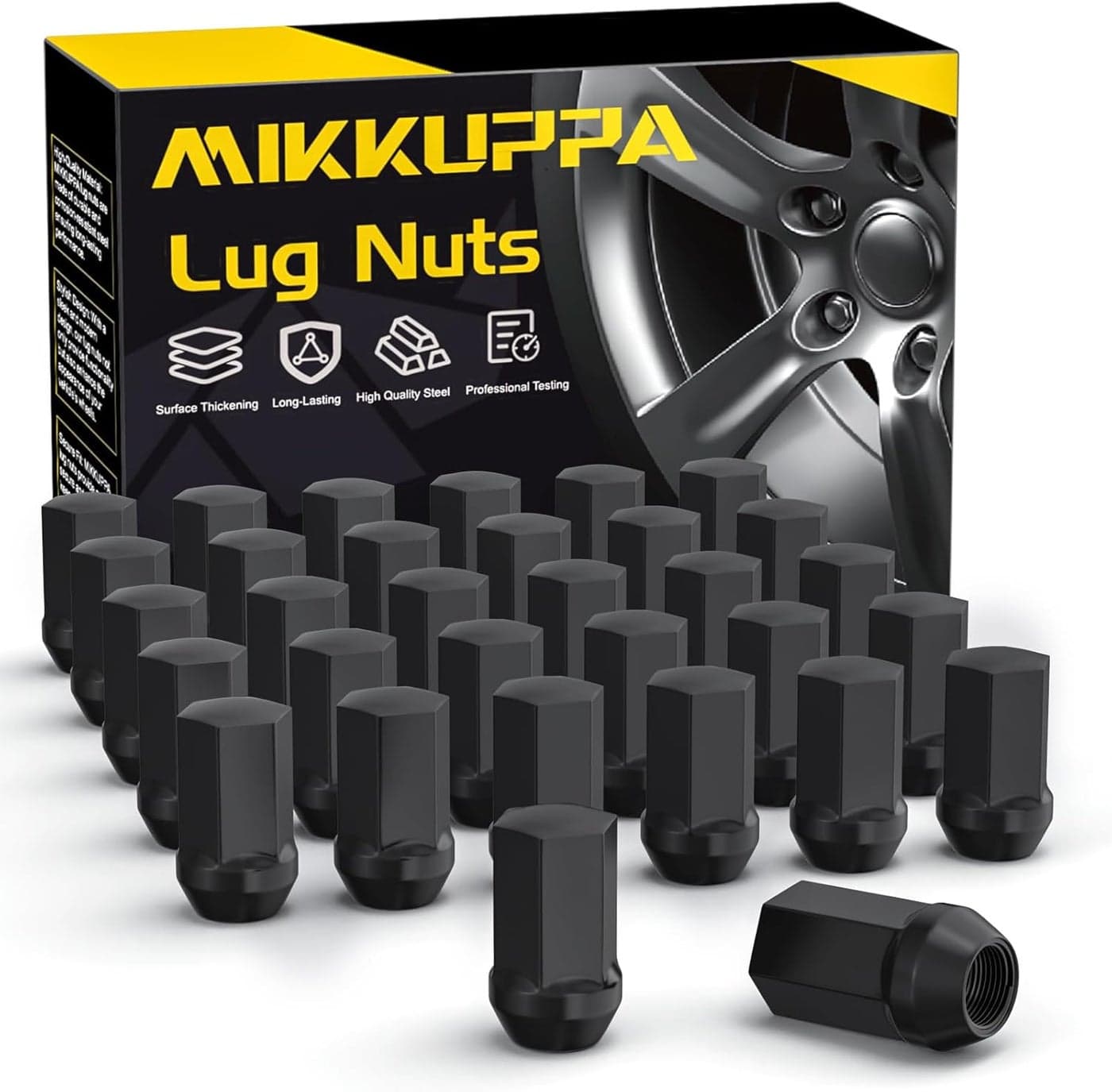 MIKKUPPA 32pcs M14x1.5 Lug Nuts for Chevy Silverado GMC Sierra & Ram 2500 3500 - Black