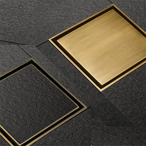 Ruhe® Tile Insert Floor Drain | 6 x 6 Inches Floor Drain for 13mm Tile | Yellow Gold PVD Finish | 304 Stainless Steel Invisible Shower Drain Channel with Cockroach Trap