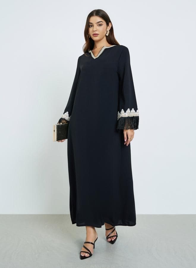 Black Lace Insert Maxi Jalabiya