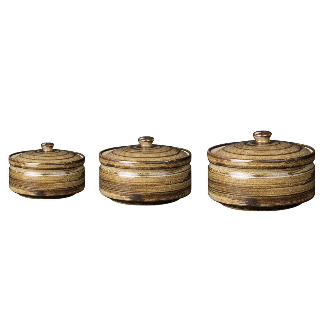 Caffeine Ceramic Handmade Wooden Serving Donga with lid Set of 3 1 Large 1 Medium 1 Small