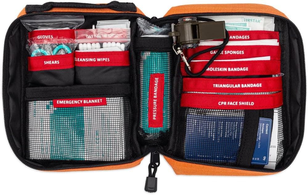 Adventure 50 First Aid Kit Water Repellant Shell First Aid Kit for Camping Hiking Outdoor Sports Adventure Travel Biking 130 Piece Adventure Essentials Kit