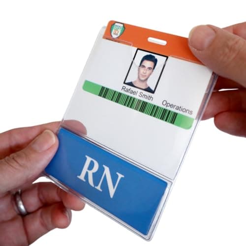 RN BadgeBottom Horizontal RN Badge Buddy & RN Badge Holder Combo - Heavy Duty 2 in 1 Badge Bottom I’D Nursing Accessories - Double Sided Clear Sleeve by Specialist ID