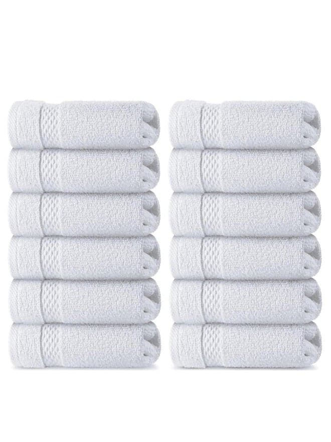 1CHASE Pack of 12 - Luxury Cotton Face Towel, White 33x33cm