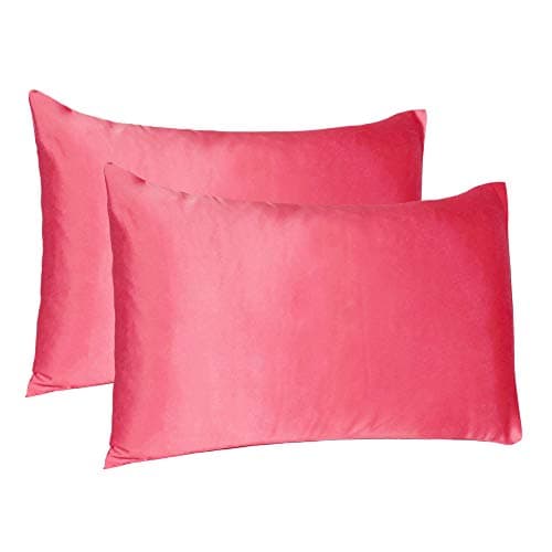 Oussum Satin Silk Pillowcase Pillow Case Covers with Envelop Closure for Hair and Skin Home Bed Decor Set of 2 Pillowcase Free 3 pcs scrunchies (Lumbar, Parasite Pink)