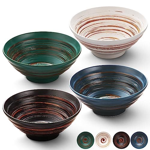 YUN TAO Ceramic Ramen Bowls Set of 4, 35 oz Large Japanese Style Serving Bowls for Salad,Udon, Soba, Pho Pasta, Asian Soup Noodle,Suitable as Housewarming Gifts