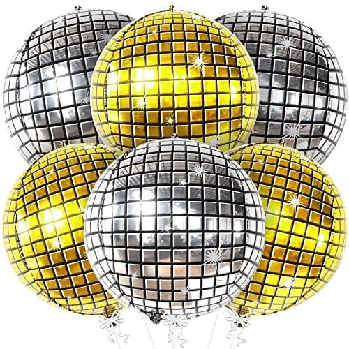KatchOn Large Gold and Silver Disco Ball Balloons 22 Inch Pack of 6 4D Sphere Disco Balloons for Disco Party Decorations Bachelorette Party Decorations New Years Decorations 2026