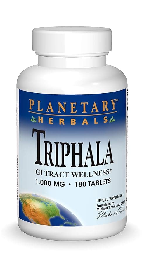Planetary HerbalsTriphala Internal Cleanser 1000mg for GI Tract Wellness 180 Tablets