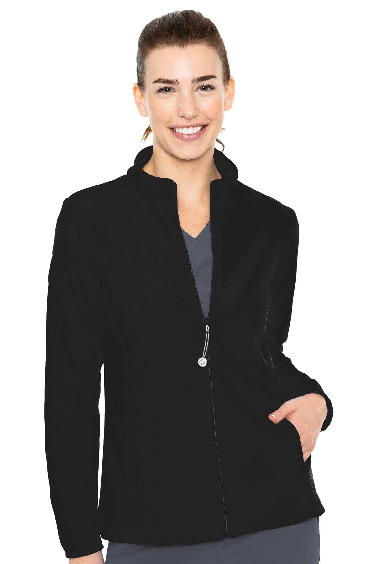 Med Couture Women's Performance Fleece Jacket with 4 Pockets and 2-Way Stretch - MC8684, L, Black