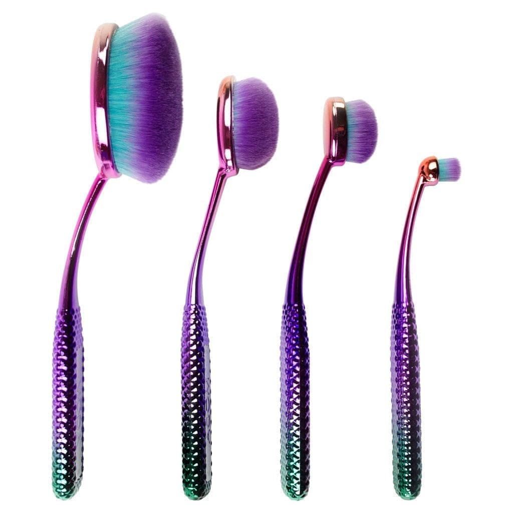 MODA Prismatic 4pc Face Makeup Brush Kit Oval Brushes Perfect for Foundation Contouring Highlighting with Soft Vegan Filaments
