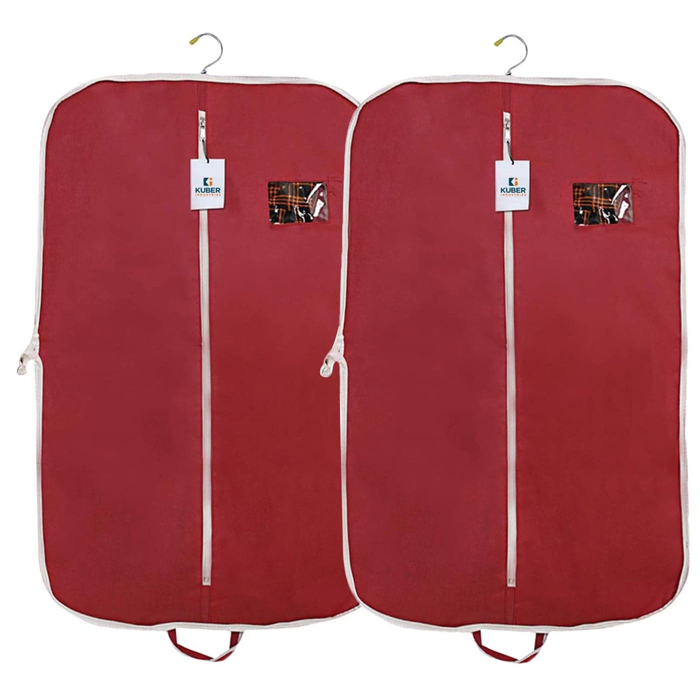 Kuber Industries Suit covers with zip for Men, Women|foldable Blazer cover|Cloth Organizer for Wardrobe|Transparent Window & Premium Zipper|Pack of 2 (Maroon)