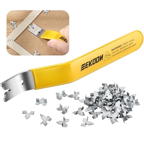 Feekoon Glazier Point Driver Glazier Setting Tool with 100 Push Points Glazing Push Point Driver Tool for Framing Glass Picture Cross StitchYellow1 Pack