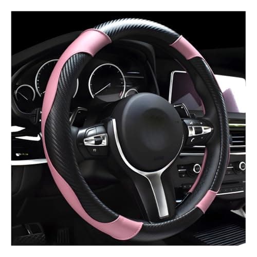 DXNQ Car Steering Wheel Cover 15 Inch Carbon Fiber Leather Stitching Color Steering Wheel Protector AntiSlip Elastic Breathable Steering Wheel Cover Stylish Decor for Most Cars BlackPink