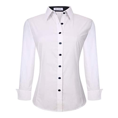 Alex Vando Womens Dress Shirts Wrinkle Free Regular Fit Long Sleeve Stretch Work Shirt,White,S