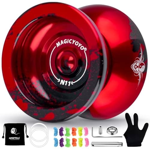 MAGICYOYO N11 Professional Unresponsive Yoyo Responsive Yo Yo for Kids 812 or Above Alloy Aluminum YoYo with Yoyo Bag 1 Glove 12Strings and Responsive Bearing Kit Black Red