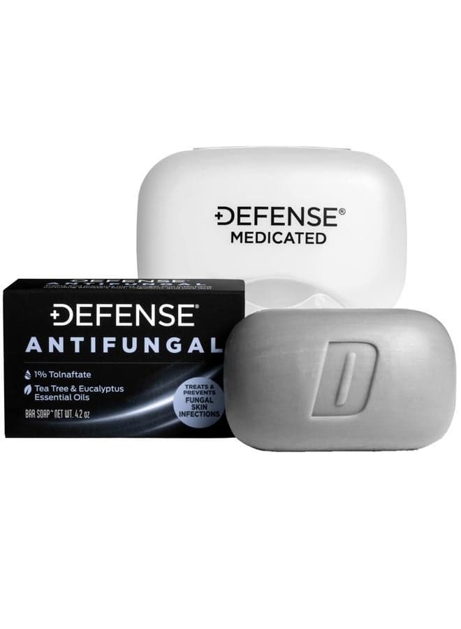 Defense Antifungal Bar Soap | Jock Itch, Ringworm, Athlete's Foot, Skin Fungus | Medicated Anti Fungal Treatment (One Bar with Snap-Tight Case)