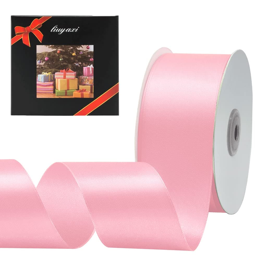 Solid Color Double Faced Pink Satin Ribbon 2 X 25 Yards Ribbons Perfect for Crafts Wedding Decor Bow Making Sewing Gift Package Wrapping and More
