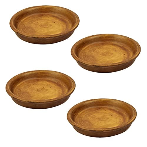 Lasaki Round Antique Ceramic Bottom Tray/Plate for Planter (4-inch, Set of 4) | Dripping Tray for Pots & Succulents | Indoor & Outdoor Planters Home Garden Décor | (Plants Not Included)